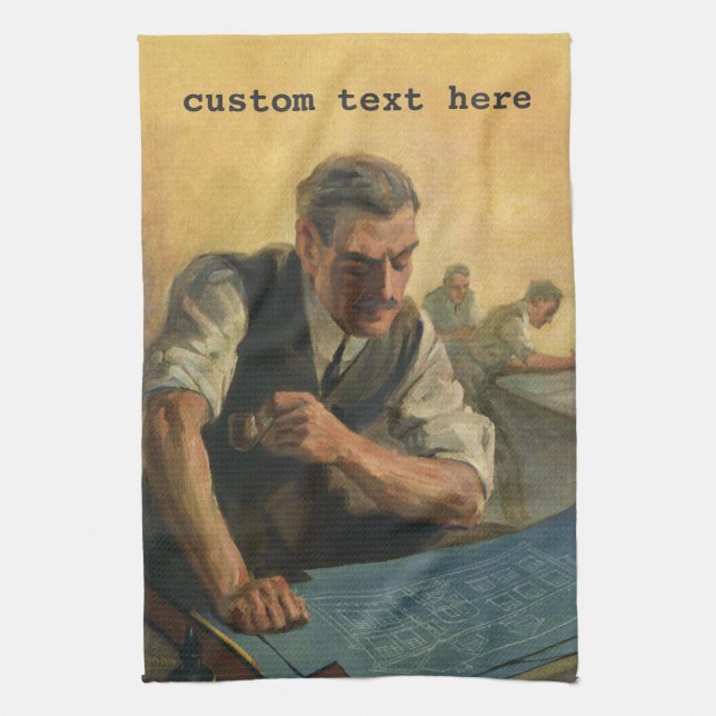 Vintage Business Architect and Building Blueprints Tea Towel (Vertical)
