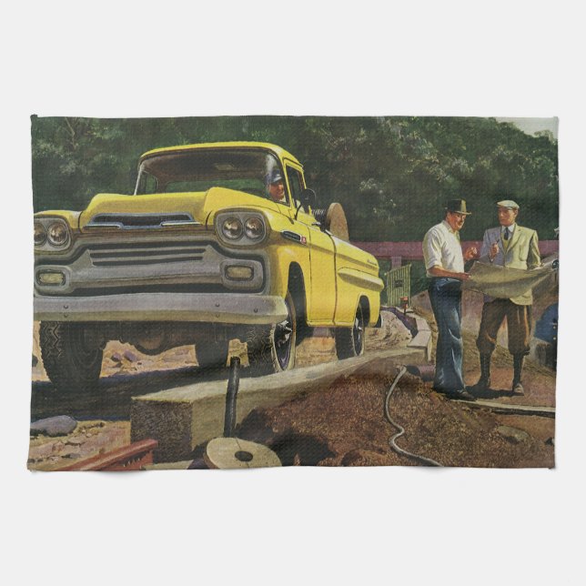 Vintage Business Architect Construction Contractor Tea Towel (Horizontal)