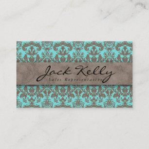 Vintage Business Card Damask Suede Blue Beige 2
