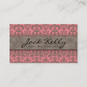 Vintage Business Card Damask Suede Coral Beige 2