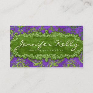Vintage Business Card Damask Suede Purple Green