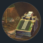 Vintage Business Comptometer Accounting Calculator Classic Round Sticker<br><div class="desc">Vintage illustration business finance design featuring a comptometer. An old fashioned accounting machine or antique adding machine in an accountant's office on a desk. Includes a paper ribbon to keep track of the math calculations.</div>