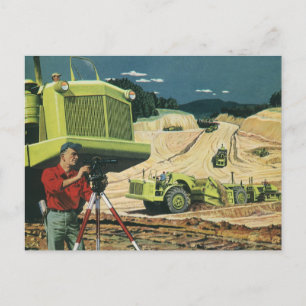 Vintage Business, Construction Site with Surveyor Postcard