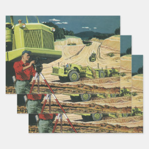 Vintage Business, Construction Site with Surveyor Wrapping Paper Sheet