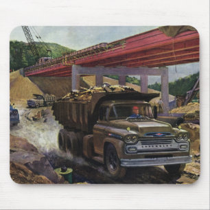 Vintage Business Dump Truck at a Construction Site Mouse Mat