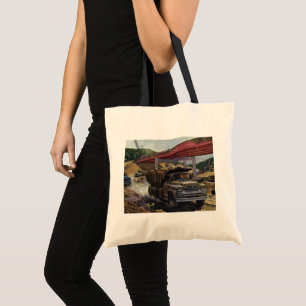 Vintage Business Dump Truck at a Construction Site Tote Bag