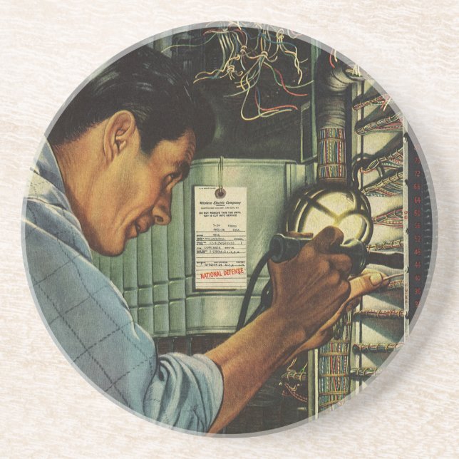 Vintage Business Electrician Circuit Breaker Panel Coaster (Front)