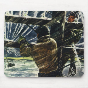 Vintage Business Electrician Working in Snow Storm Mouse Mat