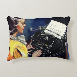 Vintage Business Executive Secretary Typing Letter Decorative Cushion