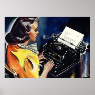 Vintage Business Executive Secretary Typing Letter Poster