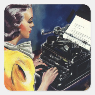 Vintage Business Executive Secretary Typing Letter Square Sticker