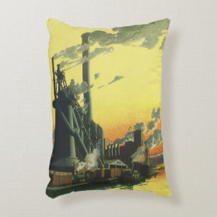 Vintage Business Factory, Manufacturing on a Dock Decorative Cushion