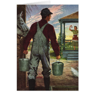 Vintage Business, Farm with Farmer and Chickens