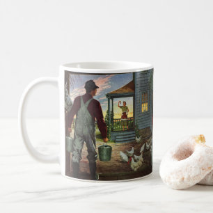 Vintage Business, Farm with Farmer and Chickens Coffee Mug