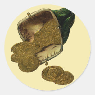 Vintage Business Finance, Gold Coin Money in Purse Classic Round Sticker