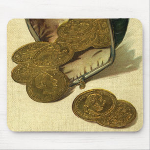Vintage Business Finance, Gold Coin Money in Purse Mouse Mat