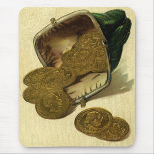 Vintage Business Finance, Gold Coin Money in Purse Mouse Mat