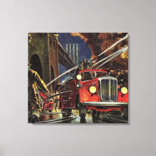 Vintage Business, Fire Trucks Firemen Firefighters Canvas Print