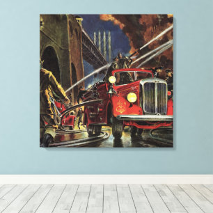 Vintage Business, Firemen Firefighters Fire Trucks Canvas Print