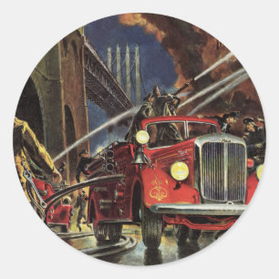 Vintage Business, Firemen Firefighters Fire Trucks Classic Round Sticker
