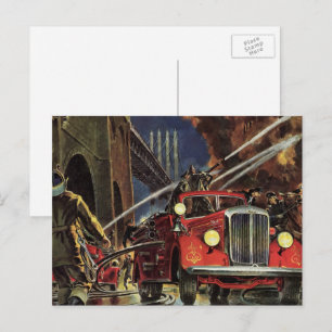 Vintage Business, Firemen Firefighters Fire Trucks Postcard