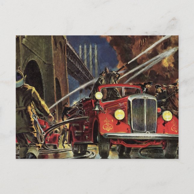 Vintage Business, Firemen Firefighters Fire Trucks Postcard (Front)