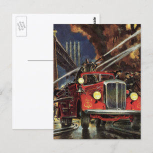 Vintage Business, Firemen Firefighters Fire Trucks Postcard