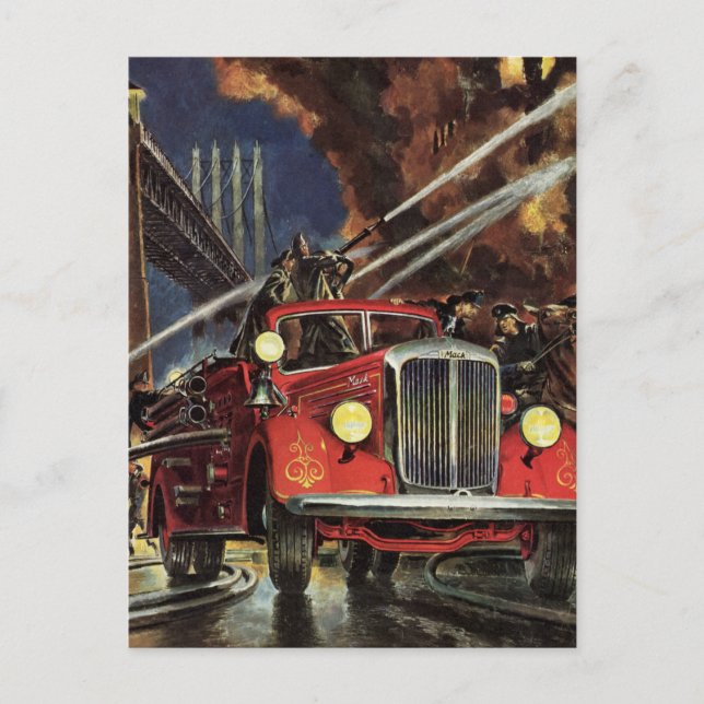 Vintage Business, Firemen Firefighters Fire Trucks Postcard (Front)