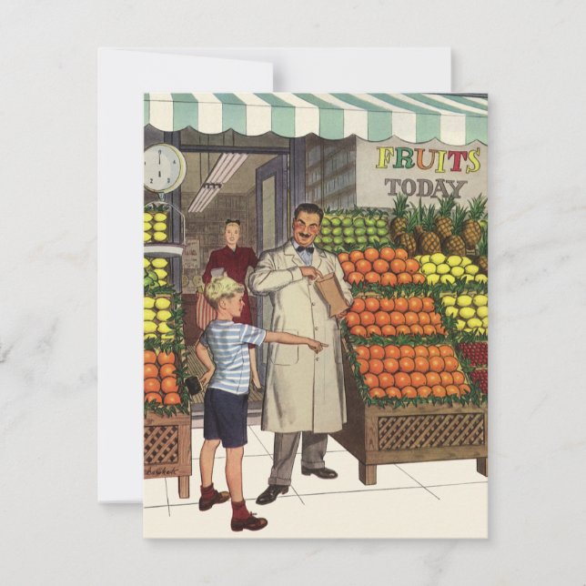 Vintage Business, Fruit Stand with Grocer and Boy (Front)