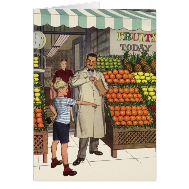 Vintage Business, Fruit Stand with Grocer and Boy (Front)