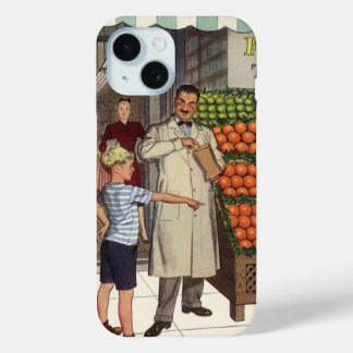 Vintage Business, Fruit Stand with Grocer and Boy iPhone 15 Case