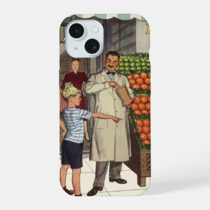 Vintage Business, Fruit Stand with Grocer and Boy iPhone 15 Case