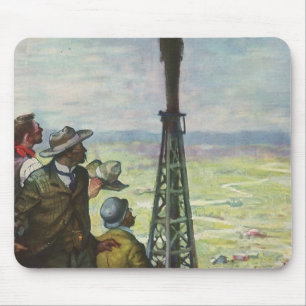 Vintage Business, Gushing Oil Well with Workers Mouse Mat