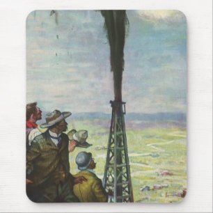 Vintage Business, Gushing Oil Well with Workers Mouse Mat