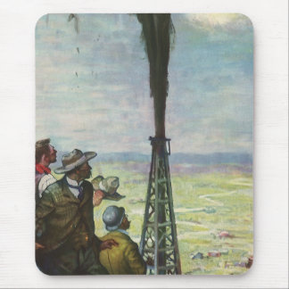 Vintage Business, Gushing Oil Well with Workers Mouse Mat
