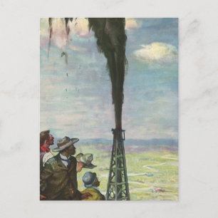 Vintage Business, Gushing Oil Well with Workers Postcard