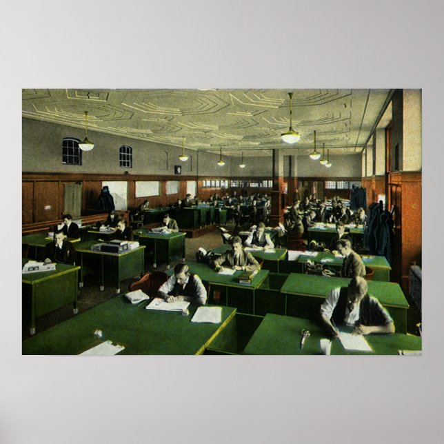 Vintage Business, Journalists in Newspaper Office Poster (Front)