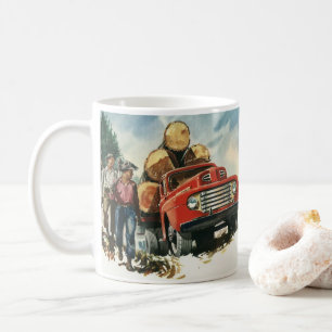 Vintage Business, Logging Truck with Lumberjacks Coffee Mug