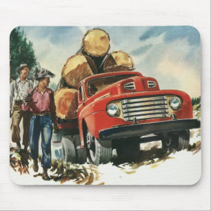 Vintage Business, Logging Truck with Lumberjacks Mouse Mat