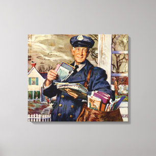 Vintage Business, Mailman Delivering Mail Letters Canvas Print