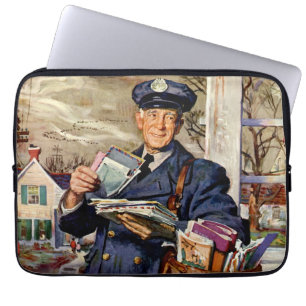 Vintage Business, Mailman Delivering Mail Letters Laptop Sleeve