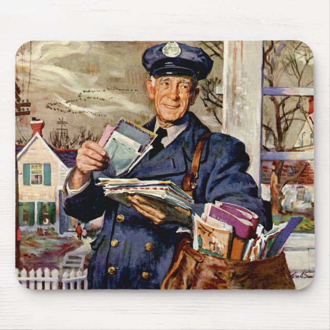 Vintage Business, Mailman Delivering Mail Letters Mouse Mat (Front)