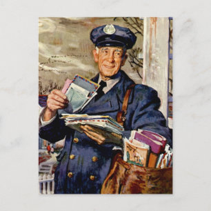 Vintage Business, Mailman Delivering Mail Letters Postcard