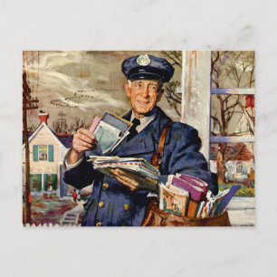 Vintage Business, Mailman Delivering Mail Letters Postcard