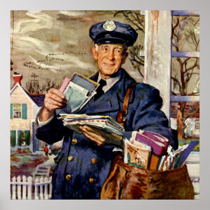 Vintage Business, Mailman Delivering Mail Letters Poster