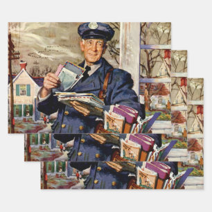 Vintage Business, Mailman Delivering Mail Letters Wrapping Paper Sheet