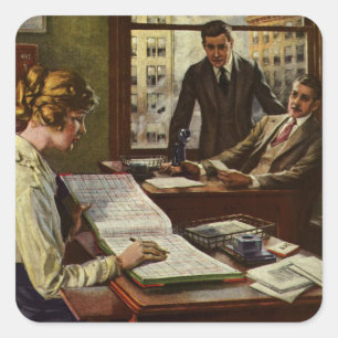 Vintage Business Meeting, Office with Executives Square Sticker