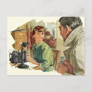 Vintage Business Office, CEO Boss and Secretary Postcard
