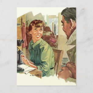Vintage Business Office, CEO Boss and Secretary Postcard