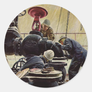 Vintage Business, Oil Platform on the Ocean Classic Round Sticker